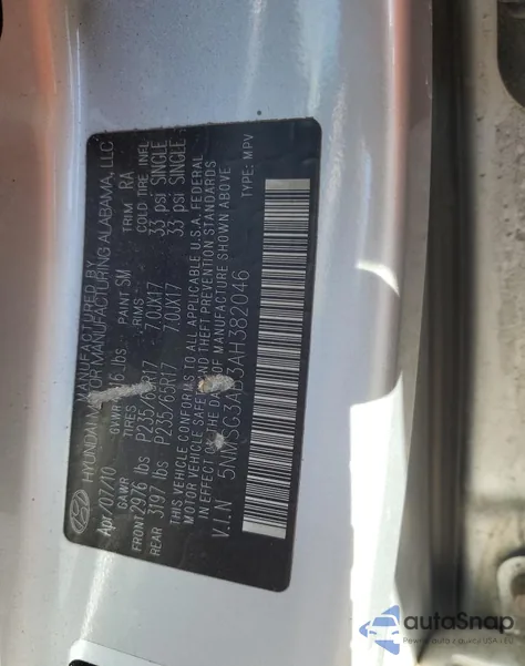 2010 Hyundai Santa Fe Gls из США, поврежденный, VIN 5NMSG3AB3AH382046